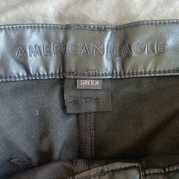 American Eagle Stretch High Wasted Vegan Leather Straight Cargo Pant - Picture 4 of 9